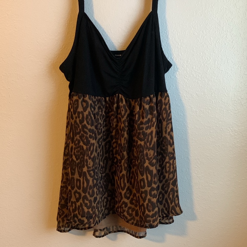 Torrid Leopard Chiffon and Black Babydoll Top 3x 3xl XXXL